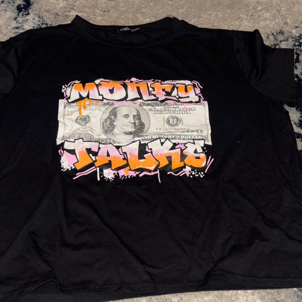 Black Graphic Tee with Money Talks Design